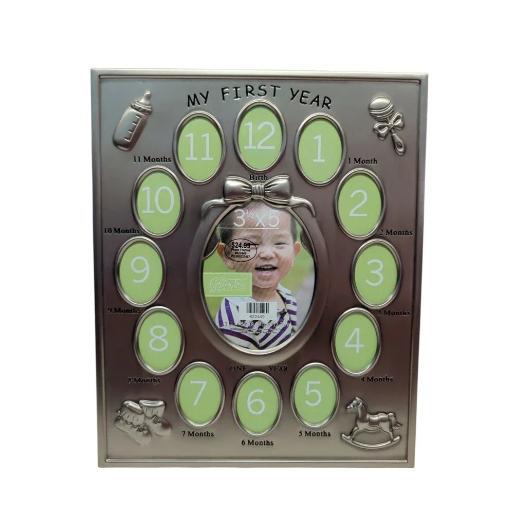 Green Tree Gallery My First Year Silver Metal Picture Frame 11”x9” Beautiful New